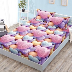 Cearșaf cu Elastic, Bumbac Satinat, 180x200 cm + 2 Fețe de Pernă 50x70 cm, Roz, Mov, inimioare Cearșaf cu Elastic, Bumbac Satinat, 180x200 cm + 2 Fețe de Pernă 50x70 cm, Roz, Mov, inimioare