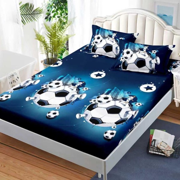 Cearșaf cu Elastic, Bumbac Satinat, 180x200 cm + 2 Fețe de Pernă 50x70 cm, Albastru, minge de fotbal [1]