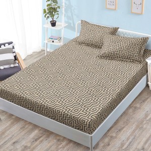 Cearșaf cu Elastic, Bumbac Satinat, 160x200 cm + 2 Fețe de Pernă 50x70 cm, Bej, abstract Cearșaf cu Elastic, Bumbac Satinat, 160x200 cm + 2 Fețe de Pernă 50x70 cm, Bej, abstract