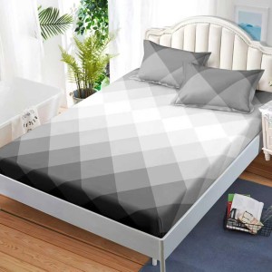 Cearșaf cu Elastic, Bumbac Satinat, 160x200 cm + 2 Fețe de Pernă 50x70 cm, Gri, romburi Cearșaf cu Elastic, Bumbac Satinat, 160x200 cm + 2 Fețe de Pernă 50x70 cm, Gri, romburi