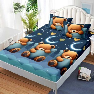 Cearșaf cu Elastic, Bumbac Satinat, 160x200 cm + 2 Fețe de Pernă 50x70 cm, Albastru, ursuleti Cearșaf cu Elastic, Bumbac Satinat, 160x200 cm + 2 Fețe de Pernă 50x70 cm, Albastru, ursuleti