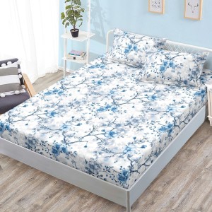 Cearșaf cu Elastic, Bumbac Satinat, 160x200 cm + 2 Fețe de Pernă 50x70 cm, Alb, Albastru, floricele Cearșaf cu Elastic, Bumbac Satinat, 160x200 cm + 2 Fețe de Pernă 50x70 cm, Alb, Albastru, floricele