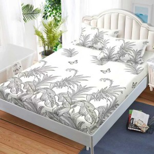 Cearșaf cu Elastic, Bumbac Satinat, 160x200 cm + 2 Fețe de Pernă 50x70 cm, Crem, frunze Cearșaf cu Elastic, Bumbac Satinat, 160x200 cm + 2 Fețe de Pernă 50x70 cm, Crem, frunze