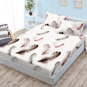 Cearșaf cu Elastic, Bumbac Satinat, 160x200 cm + 2 Fețe de Pernă 50x70 cm, Alb, pene Cearșaf cu Elastic, Bumbac Satinat, 160x200 cm + 2 Fețe de Pernă 50x70 cm, Alb, pene