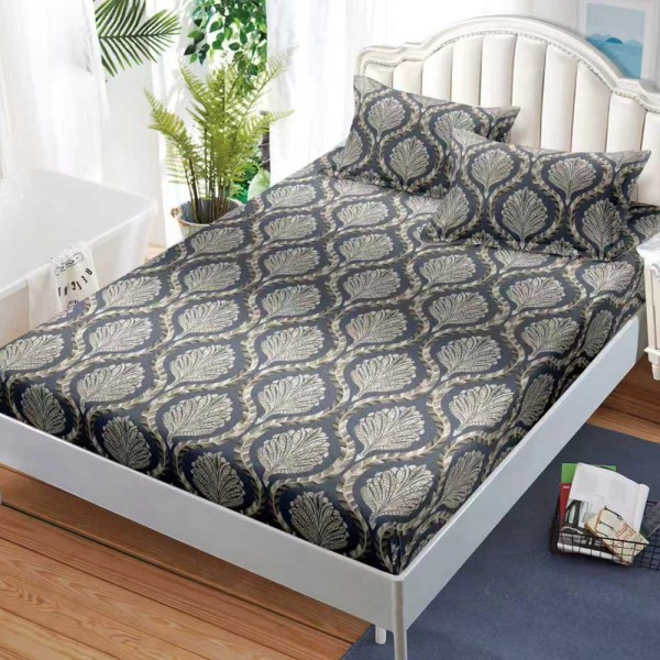 Cearșaf cu Elastic, Bumbac Satinat, 160x200 cm + 2 Fețe de Pernă 50x70 cm, Gri, elegant [1]