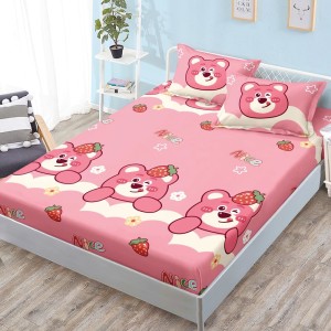 Cearșaf cu Elastic, 160x200 cm + 2 Fețe de Pernă 50x70 cm, Roz, ursuleti Cearșaf cu Elastic, 160x200 cm + 2 Fețe de Pernă 50x70 cm, Roz, ursuleti