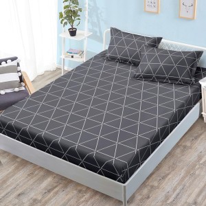 Cearșaf cu Elastic, Bumbac Satinat, 160x200 cm + 2 Fețe de Pernă 50x70 cm, Gri, triughiuri Cearșaf cu Elastic, Bumbac Satinat, 160x200 cm + 2 Fețe de Pernă 50x70 cm, Gri, triughiuri