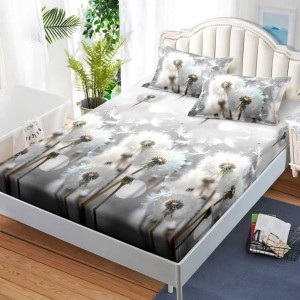 Cearșaf cu Elastic, Bumbac Satinat, 160x200 cm + 2 Fețe de Pernă 50x70 cm, Gri, papadii Cearșaf cu Elastic, Bumbac Satinat, 160x200 cm + 2 Fețe de Pernă 50x70 cm, Gri, papadii