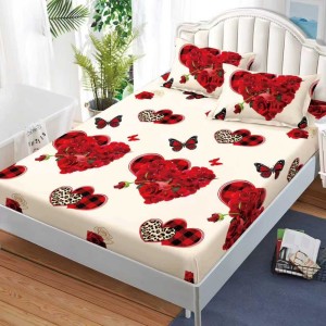 Cearșaf cu Elastic, Bumbac Satinat, 160x200 cm + 2 Fețe de Pernă 50x70 cm, Alb, inimi trandafiri Cearșaf cu Elastic, Bumbac Satinat, 160x200 cm + 2 Fețe de Pernă 50x70 cm, Alb, inimi trandafiri