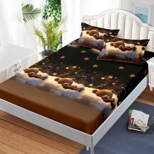 Cearșaf cu Elastic, Bumbac Satinat, 160x200 cm + 2 Fețe de Pernă 50x70 cm, Maro, ursuleti Cearșaf cu Elastic, Bumbac Satinat, 160x200 cm + 2 Fețe de Pernă 50x70 cm, Maro, ursuleti