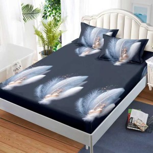 Cearșaf cu Elastic, Bumbac Satinat, 160x200 cm + 2 Fețe de Pernă 50x70 cm, Albastru petrol, pene Cearșaf cu Elastic, Bumbac Satinat, 160x200 cm + 2 Fețe de Pernă 50x70 cm, Albastru petrol, pene