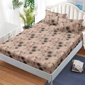 Cearșaf cu Elastic, 160x200 cm + 2 Fețe de Pernă 50x70 cm, Maro, trandafiri Cearșaf cu Elastic, 160x200 cm + 2 Fețe de Pernă 50x70 cm, Maro, trandafiri