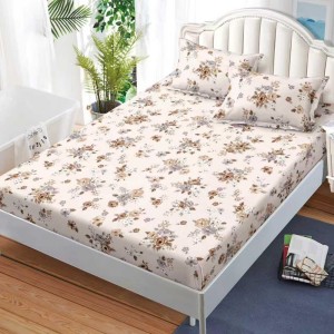 Cearșaf cu Elastic, Bumbac Satinat, 160x200 cm + 2 Fețe de Pernă 50x70 cm, Crem, floricele Cearșaf cu Elastic, Bumbac Satinat, 160x200 cm + 2 Fețe de Pernă 50x70 cm, Crem, floricele