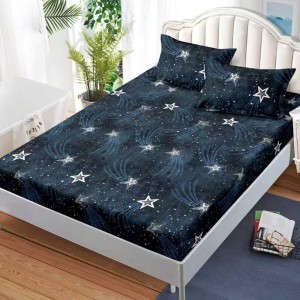 Cearșaf cu Elastic, Bumbac Satinat, 160x200 cm + 2 Fețe de Pernă 50x70 cm, Bleumarin, stelute Cearșaf cu Elastic, Bumbac Satinat, 160x200 cm + 2 Fețe de Pernă 50x70 cm, Bleumarin, stelute