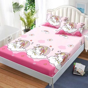 Cearșaf cu Elastic, Bumbac Satinat, 160x200 cm + 2 Fețe de Pernă 50x70 cm, Roz, unicorni Cearșaf cu Elastic, Bumbac Satinat, 160x200 cm + 2 Fețe de Pernă 50x70 cm, Roz, unicorni