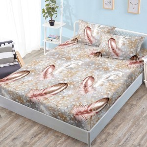 Cearșaf cu Elastic, Bumbac Satinat, 160x200 cm + 2 Fețe de Pernă 50x70 cm, Bej, abstract Cearșaf cu Elastic, Bumbac Satinat, 160x200 cm + 2 Fețe de Pernă 50x70 cm, Bej, abstract