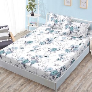 Cearșaf cu Elastic, Bumbac Satinat, 160x200 cm + 2 Fețe de Pernă 50x70 cm, Alb, floricele albastre Cearșaf cu Elastic, Bumbac Satinat, 160x200 cm + 2 Fețe de Pernă 50x70 cm, Alb, floricele albastre