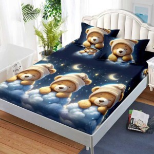 Cearșaf cu Elastic, Bumbac Satinat, 160x200 cm + 2 Fețe de Pernă 50x70 cm, Albastru, ursuleti Cearșaf cu Elastic, Bumbac Satinat, 160x200 cm + 2 Fețe de Pernă 50x70 cm, Albastru, ursuleti