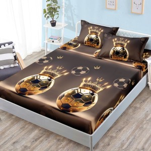 Cearșaf cu Elastic, Bumbac Satinat, 160x200 cm + 2 Fețe de Pernă 50x70 cm, Maro, minge de fotbal Cearșaf cu Elastic, Bumbac Satinat, 160x200 cm + 2 Fețe de Pernă 50x70 cm, Maro, minge de fotbal