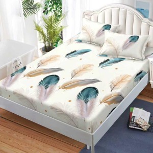 Cearșaf cu Elastic, Bumbac Satinat, 160x200 cm + 2 Fețe de Pernă 50x70 cm, Crem, pene colorate Cearșaf cu Elastic, Bumbac Satinat, 160x200 cm + 2 Fețe de Pernă 50x70 cm, Crem, pene colorate