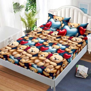 Cearșaf cu Elastic, Bumbac Satinat, 160x200 cm + 2 Fețe de Pernă 50x70 cm, Maro, ursuleti Cearșaf cu Elastic, Bumbac Satinat, 160x200 cm + 2 Fețe de Pernă 50x70 cm, Maro, ursuleti