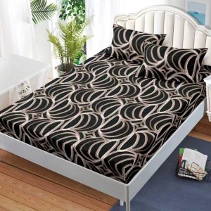 Cearșaf cu Elastic, Bumbac Satinat, 160x200 cm + 2 Fețe de Pernă 50x70 cm, Negru, abstract Cearșaf cu Elastic, Bumbac Satinat, 160x200 cm + 2 Fețe de Pernă 50x70 cm, Negru, abstract