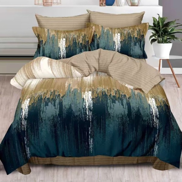 Lenjerie pat dublu (160x200cm, 180x200cm),  FINET, 6 piese, cu ELASTIC, Verde, abstract [1]