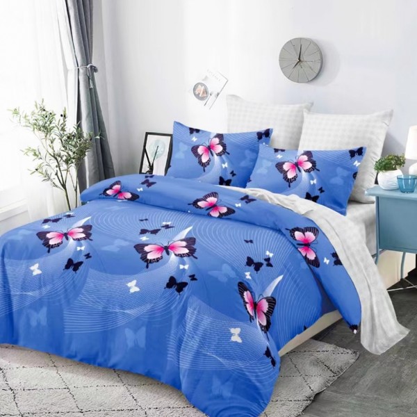 Lenjerie Pat Dublu, FINET, 6 piese, Albastru, Gri, Fluturi [1]