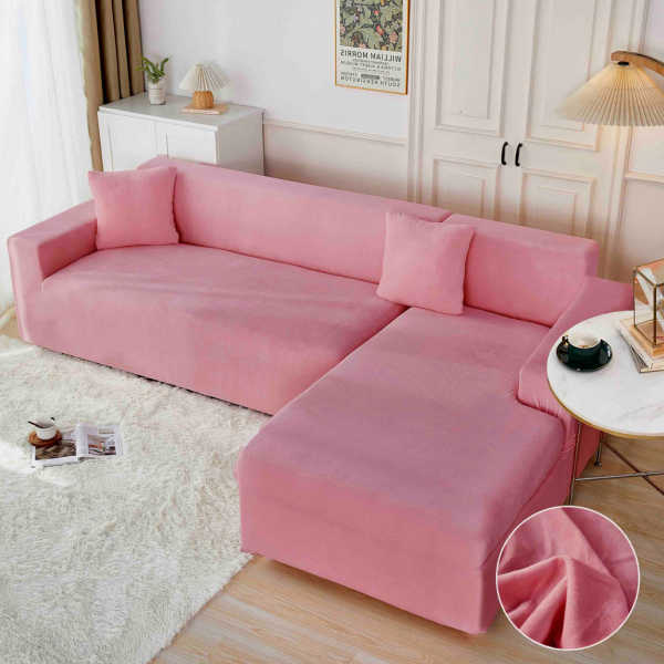 Set husa pentru coltar M + L, Catifea, Jojo Home, Roz aprins [1]