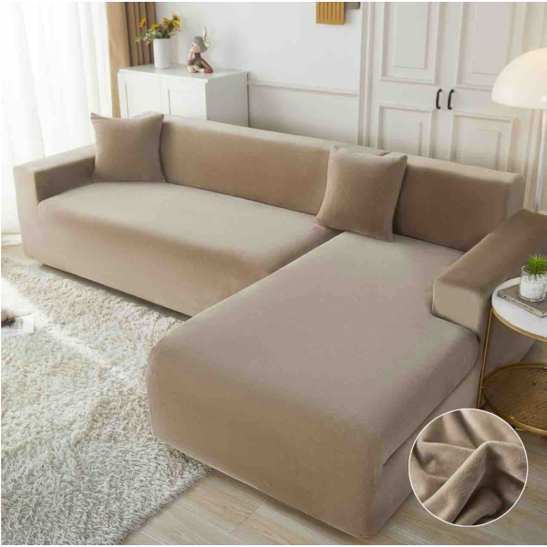 Set husa pentru coltar M + L, Catifea, Jojo Home, Bej [1]