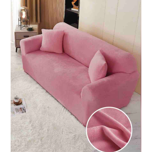 Husa Elastica, 180cm-230cm, pentru Canapea 3 Locuri - L - Jojo Home, Catifea, Roz [1]