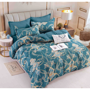Lenjerie pat dublu,  FINET, 6 piese, Jojo Home, Turquoise, Model Elegant
