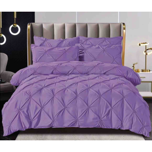 Lenjerie de Pat Premium, JOJO HOME,  Finet cu Pliuri Brodate, 6 Piese, cu ELASTIC, Nesifonabilă și Durabilă, Lila