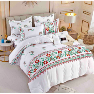 Lenjerie pat 1 PERSOANA, FINET, 4 piese, Jojo Home, Alb, Roșu, Verde, Model Tradițional cu Flori Lenjerie pat 1 PERSOANA, FINET, 4 piese, Jojo Home, Alb, Roșu, Verde, Model Tradițional cu Flori