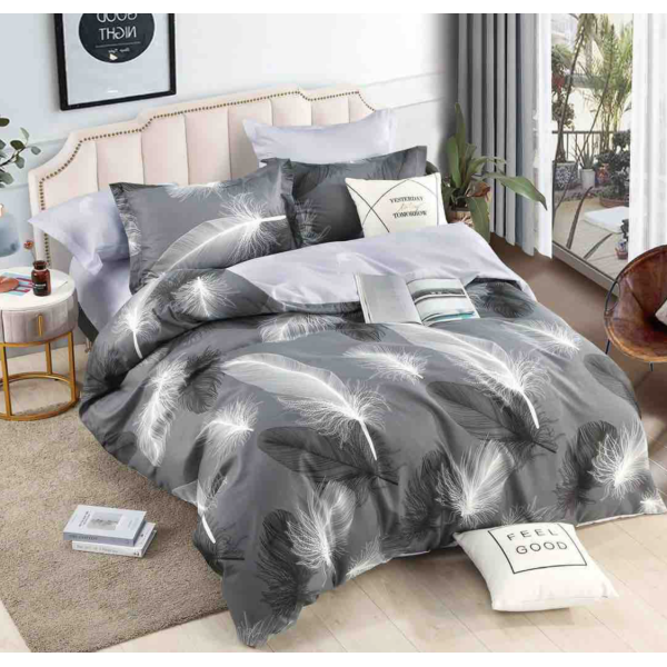 Lenjerie pat 1 PERSOANA,  FINET, 4 piese, Jojo Home, Gri, Pene [1]