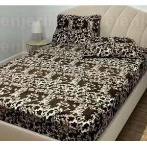 Cearsaf cu Elastic Cocolino 180x200cm si 2 fete de perna 50x70cm, Bej, Maro, Animal Print