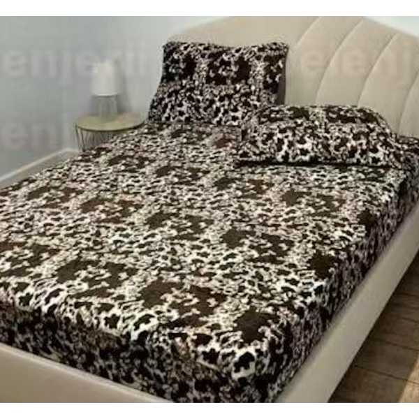 Cearsaf cu Elastic Cocolino 180x200cm si 2 fete de perna 50x70cm, Bej, Maro, Animal Print [1]