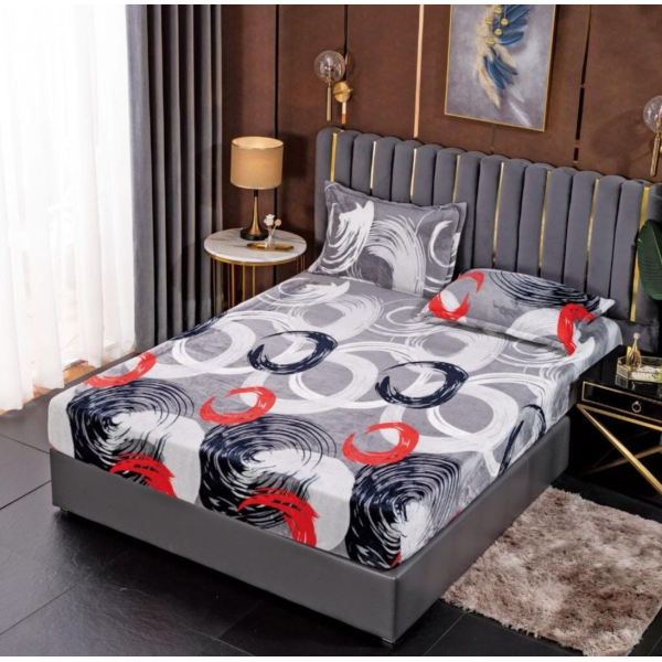 Cearsaf cu Elastic Cocolino 180x200cm si 2 fete de perna 50x70cm, Gri, Cercuri [1]