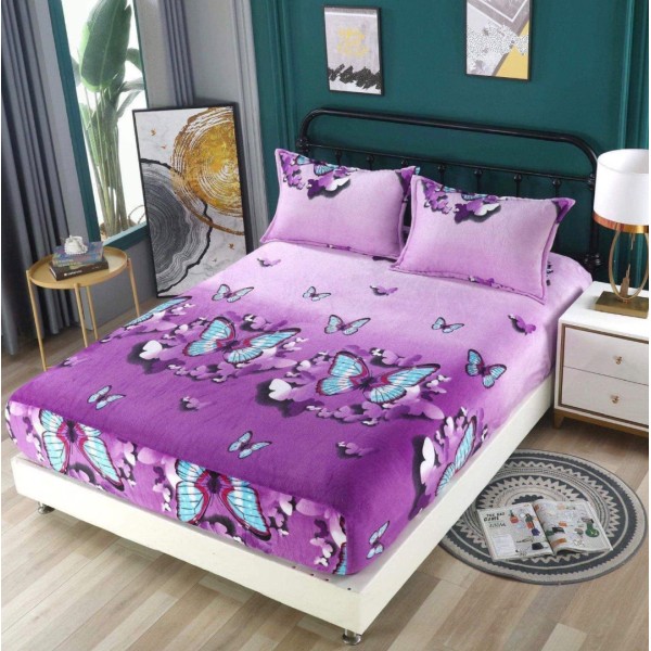Cearsaf cu Elastic Cocolino 180x200cm si 2 fete de perna 50x70cm, Mov, Fluturi [1]