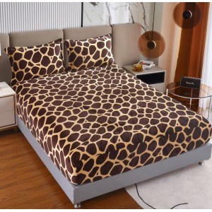 Cearsaf cu Elastic Cocolino 180x200cm si 2 fete de perna 50x70cm, Maro, Animal print Cearsaf cu Elastic Cocolino 180x200cm si 2 fete de perna 50x70cm, Maro, Animal print