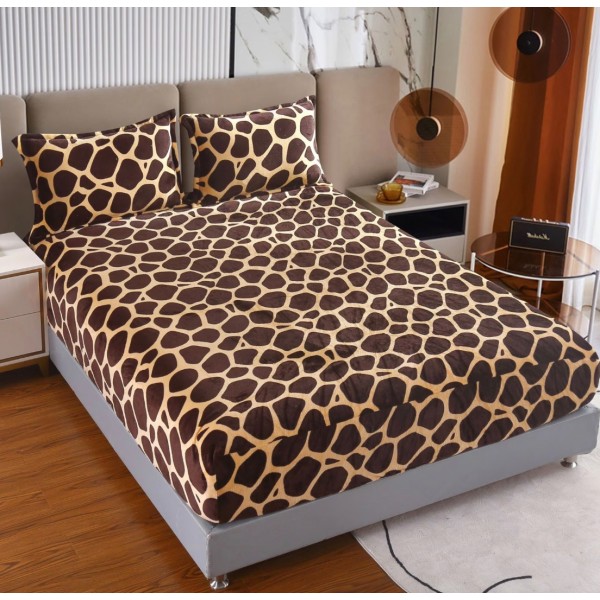 Cearsaf cu Elastic Cocolino 180x200cm si 2 fete de perna 50x70cm, Maro, Animal print [1]