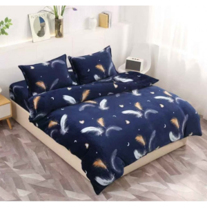 Lenjerie pat dublu, Super Pufoasa COCOLINO,cu ELASTIC, 4 piese, Albastru, Pene