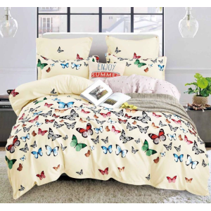 Lenjerie pat dublu, Super Pufoasa COCOLINO,cu ELASTIC, 4 piese, Crem, Fluturi