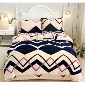 Lenjerie pat dublu, Super Pufoasa COCOLINO, 4 piese, Crem, Bleumarin, Zig-Zag Lenjerie pat dublu, Super Pufoasa COCOLINO, 4 piese, Crem, Bleumarin, Zig-Zag