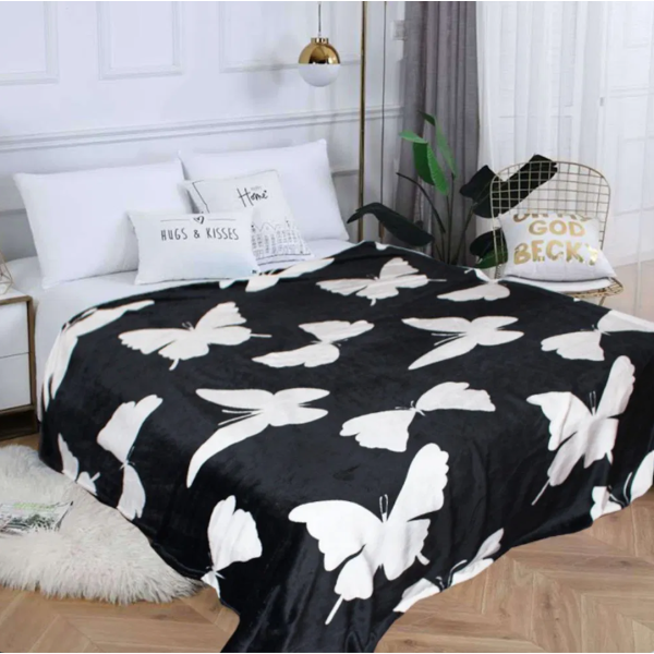 Patura pufoasa cocolino 200x230cm, 240g/mp, Negru, Fluturi [1]