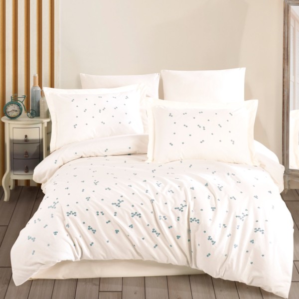 Lenjerie Pat Dublu, Bumbac 100% Poplin, cu Broderie, 4 piese, Hobby Șpring - Krem [1]