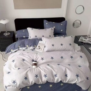 Lenjerie pat dublu cu ELASTIC, Finet, 6 piese, bej, albastru, inimioare