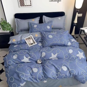 Lenjerie pat dublu cu ELASTIC, Finet, 6 piese, Albastru, stelute