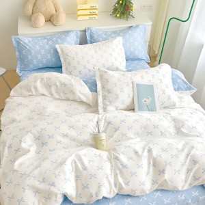 Lenjerie pat dublu cu ELASTIC, Finet, 6 piese, Alb, Bleu, fundite Lenjerie pat dublu cu ELASTIC, Finet, 6 piese, Alb, Bleu, fundite