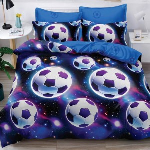 Lenjerie pat dublu cu ELASTIC, Finet, 6 piese, Albastru, mingi de fotbal